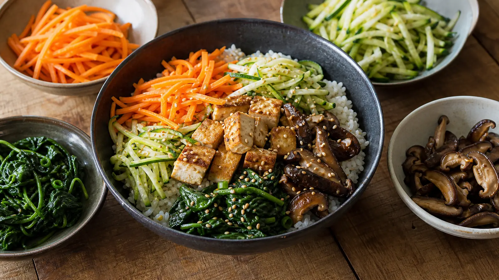 Préparer le riz et le tofu sans courir pour la recette bibimbap vegan au tofu