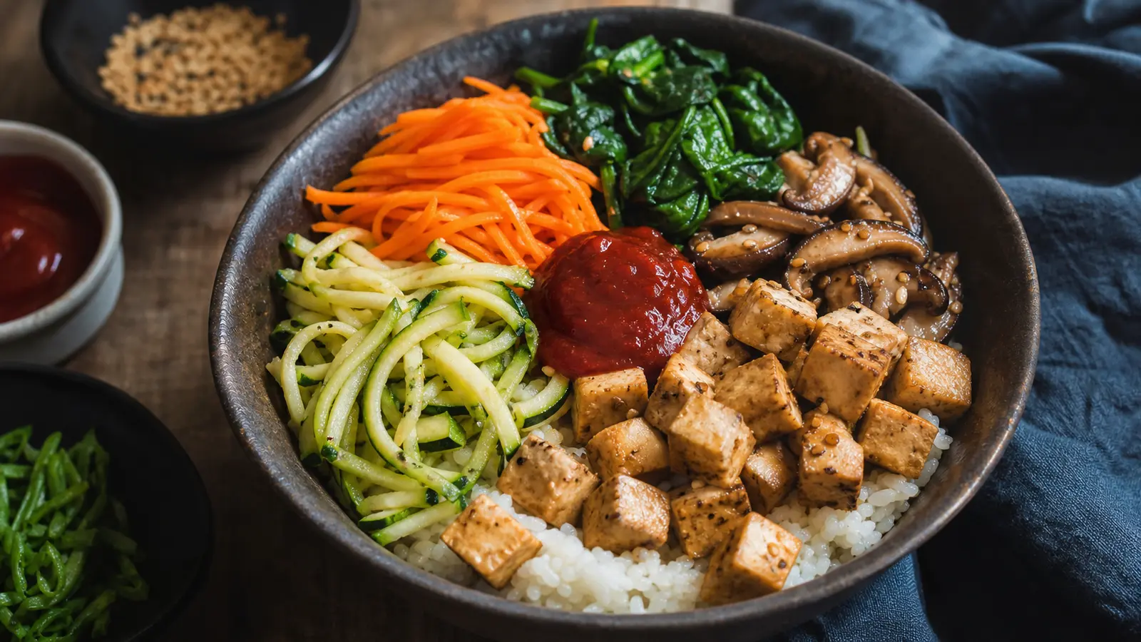 Assembler la sauce gochujang pour la recette bibimbap vegan au tofu