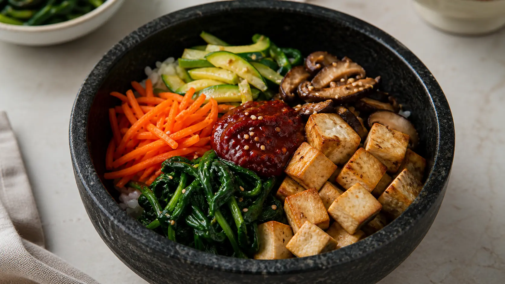 Bibimbap vegan au tofu : le bol coréen irrésistible