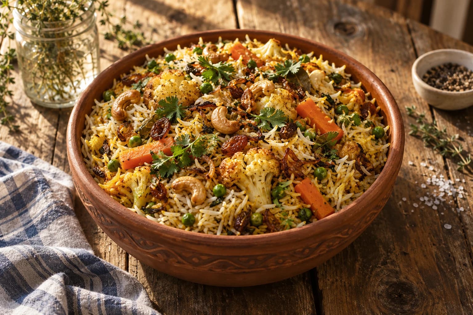 Biryani vegan : riz indien parfumé aux légumes