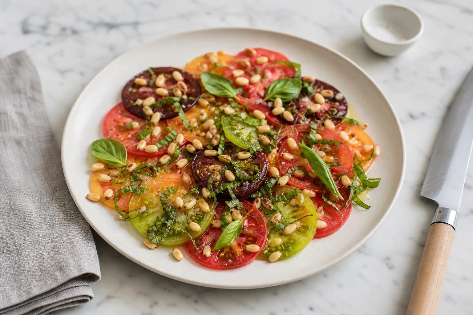 Carpaccio de tomates anciennes, frais et croquant