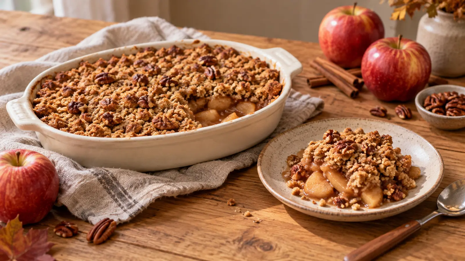 Crumble aux pommes vegan : cannelle et noix de pécan