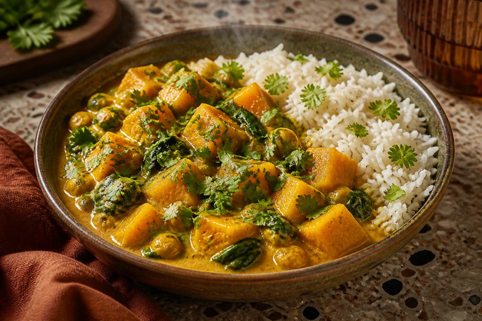 Curry de potimarron et pois chiches vegan crémeux