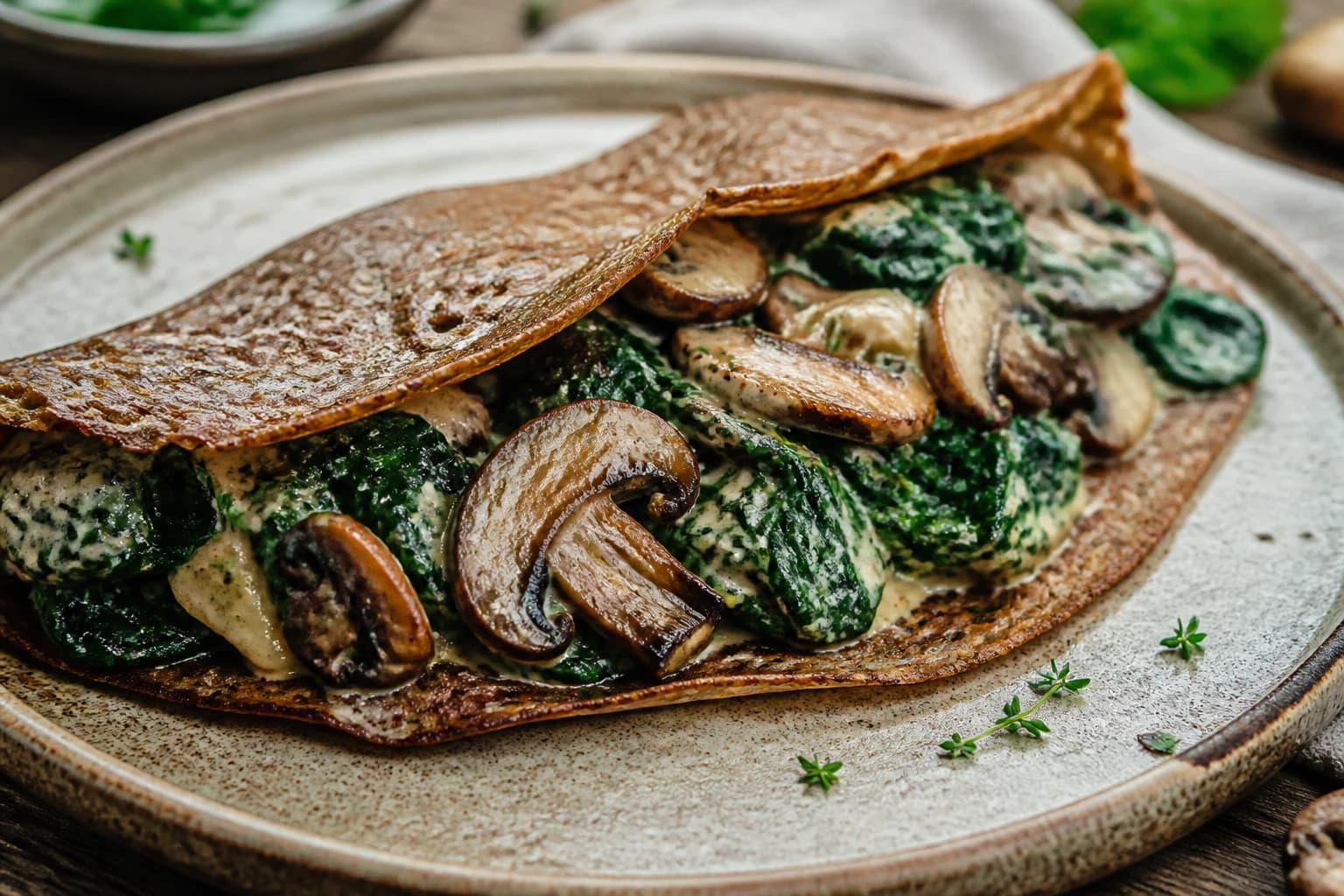 Galette de sarrasin champignons épinards, fondante