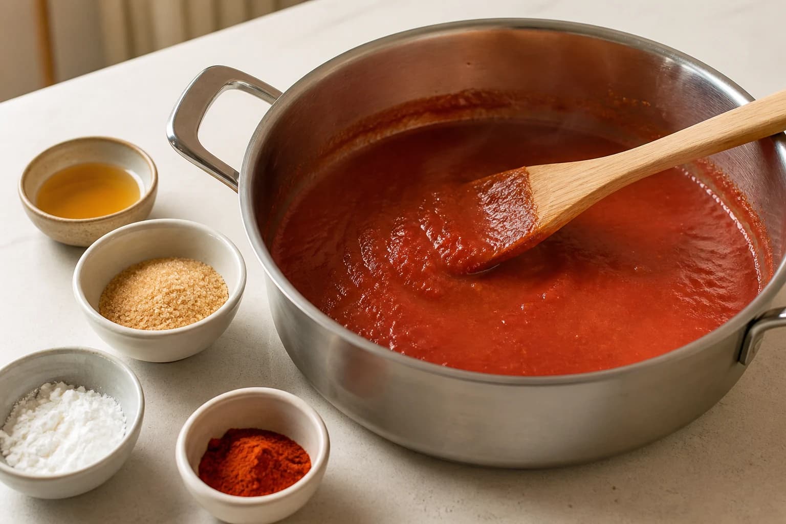 Ketchup maison en réduction dans une casserole