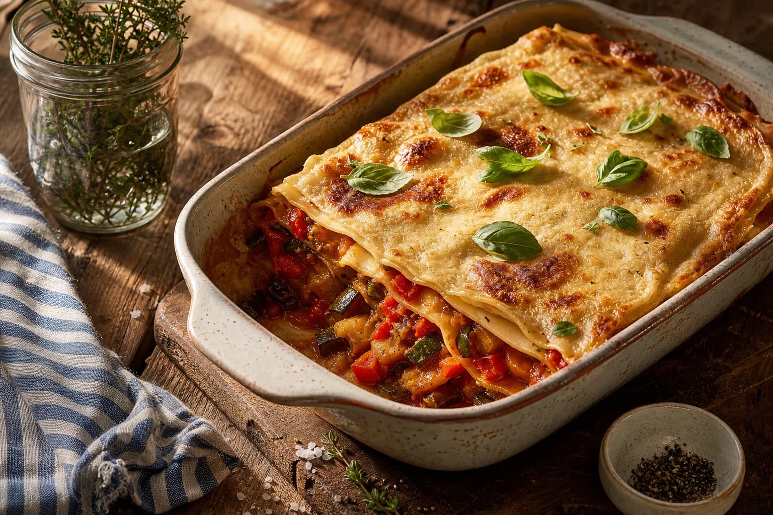 Lasagnes de légumes d'été vegan, fondantes et dorées