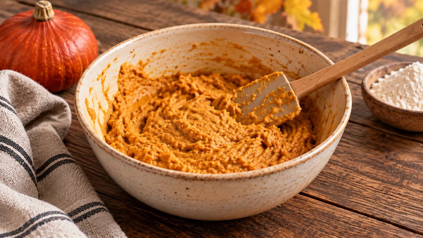 Pâte épaisse à muffins Pumpkin Spice dans un bol avant répartition