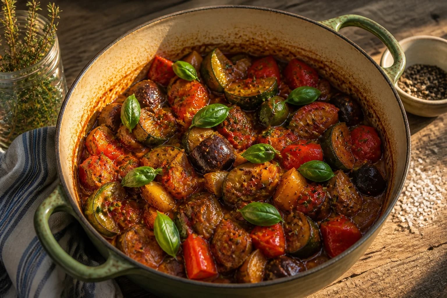 Ratatouille vegan mijotée et fondante dans la cocotte