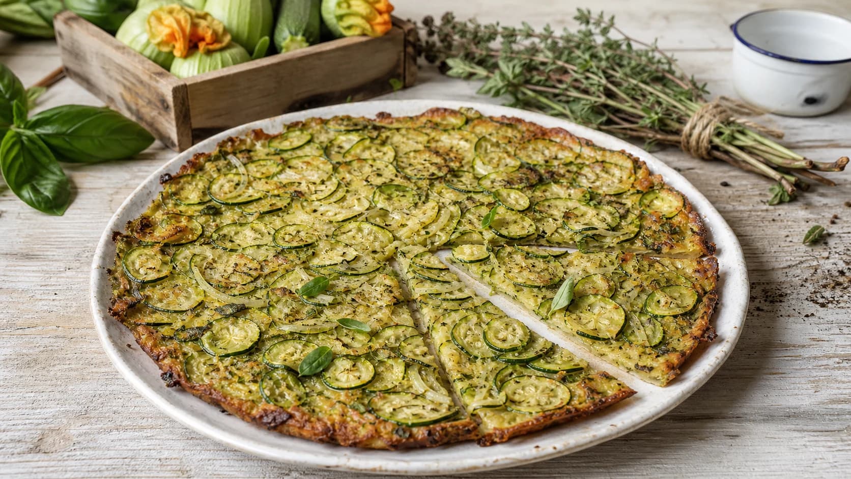 Scarpaccia de courgettes vegan, fine et croustillante