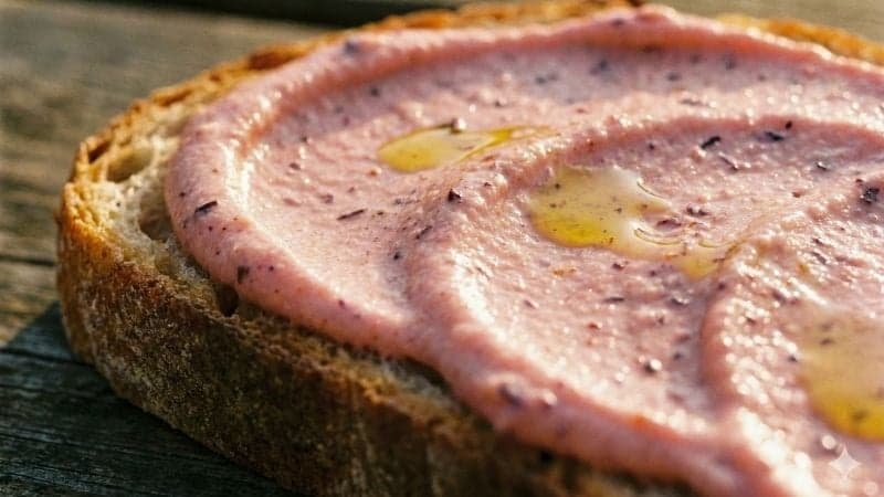 Tarama vegan étalé sur une tranche de pain grillé, montrant sa texture onctueuse