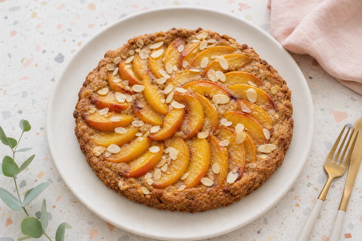 Tarte aux pêches vegan : la crème d'amande qui change tout