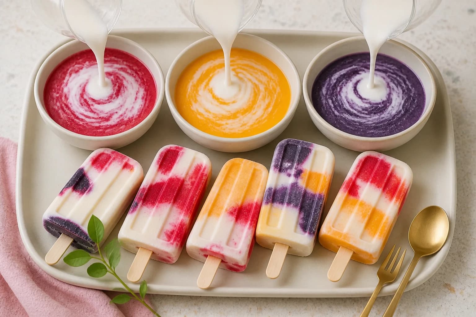 Base au lait de coco versée dans les purées de fruits