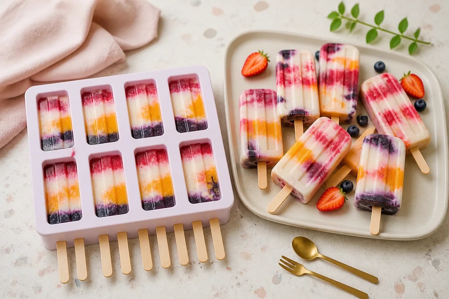 Préparations fruitées versées dans les moules à glace
