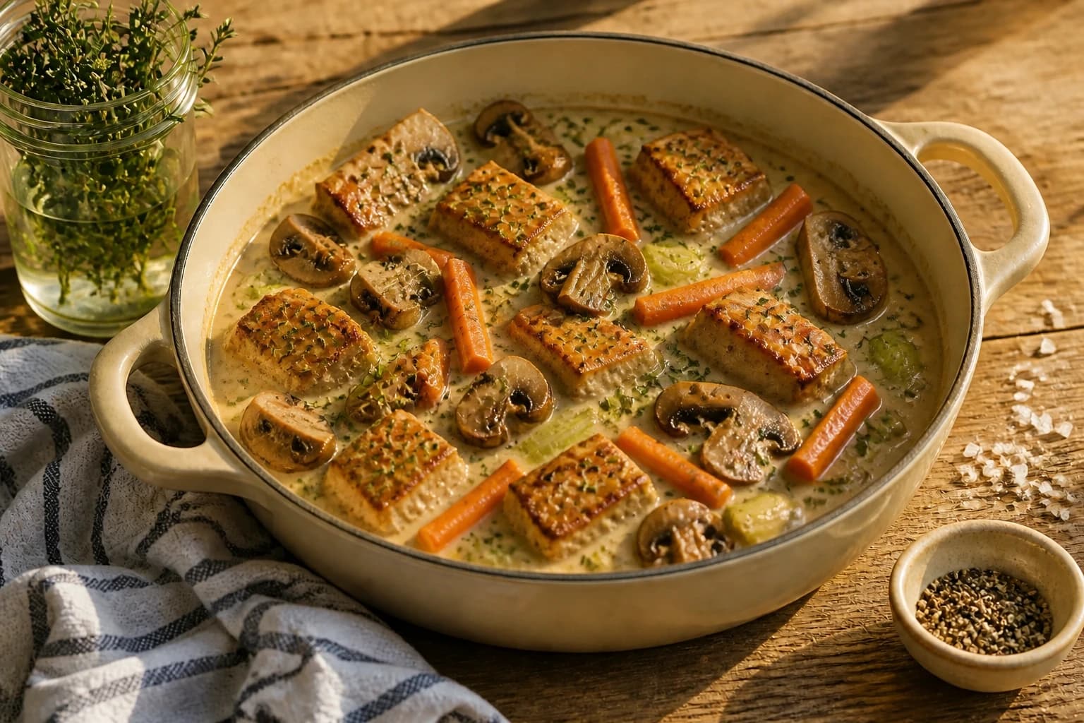 Champignons de Paris en quartiers, dorés dans une poêle à part
