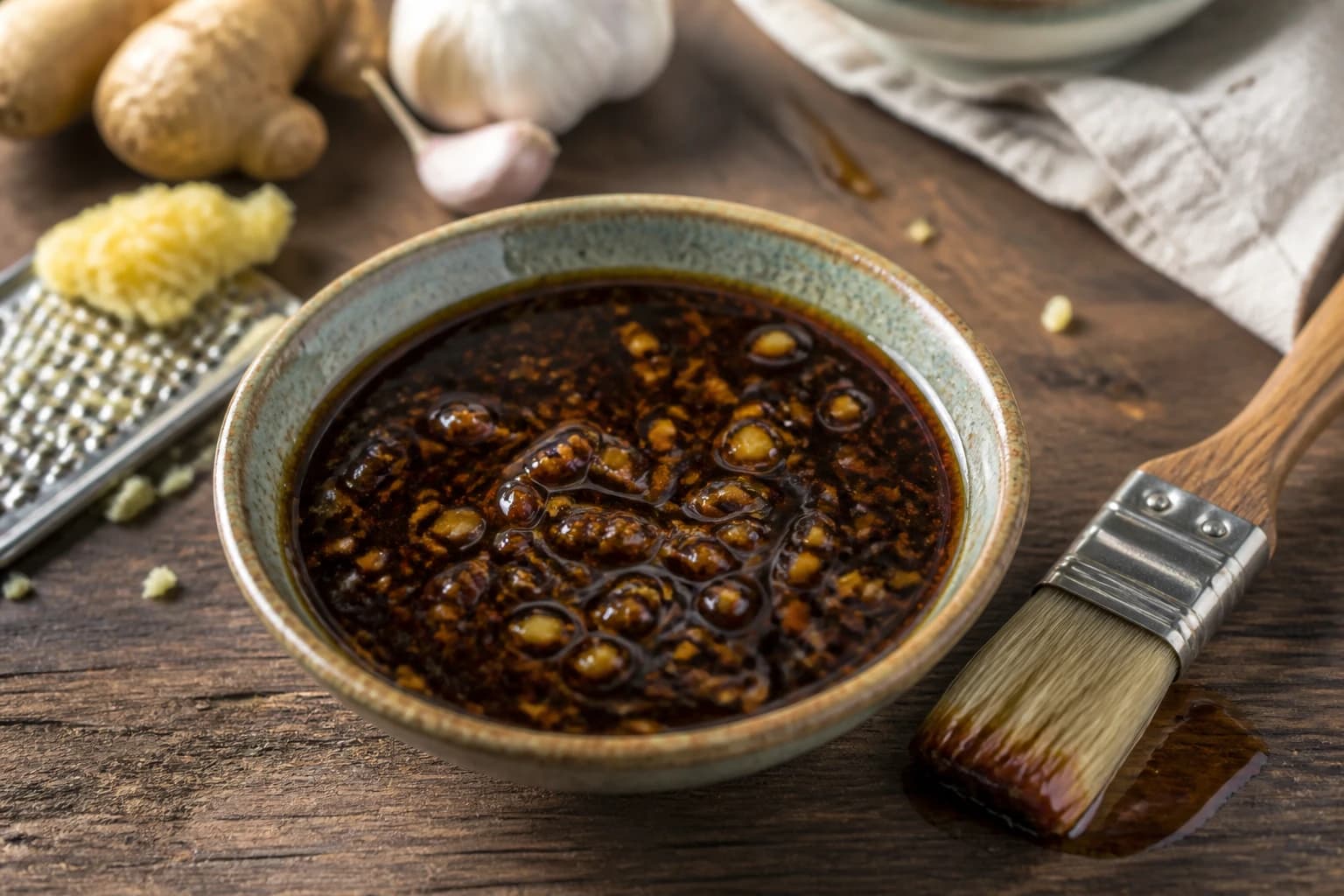 Marinade sucrée-salée pour brochettes de tofu avec sauce soja, sirop d'érable et gingembre