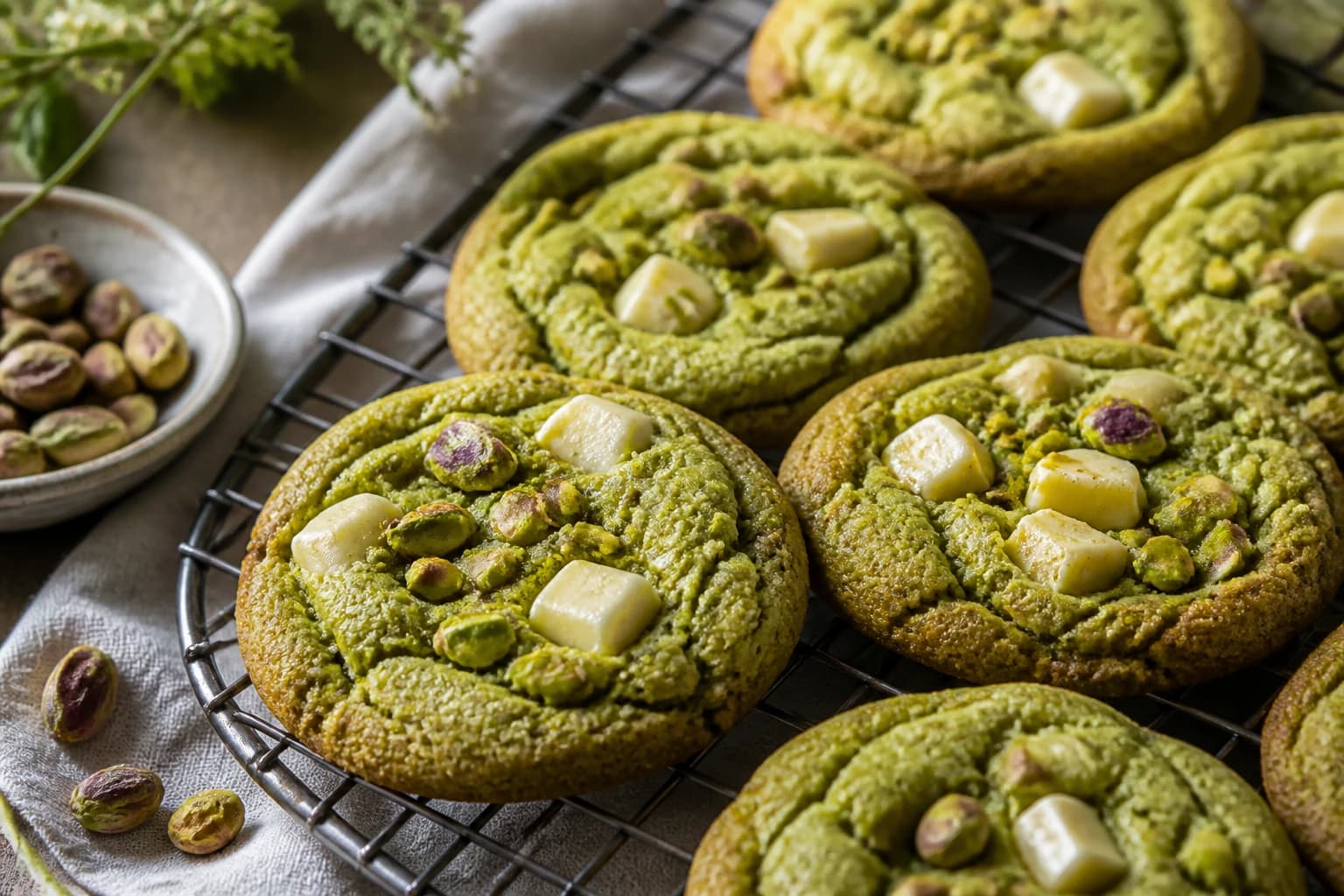 Cookies matcha pistache vegan : moelleux, vert intense