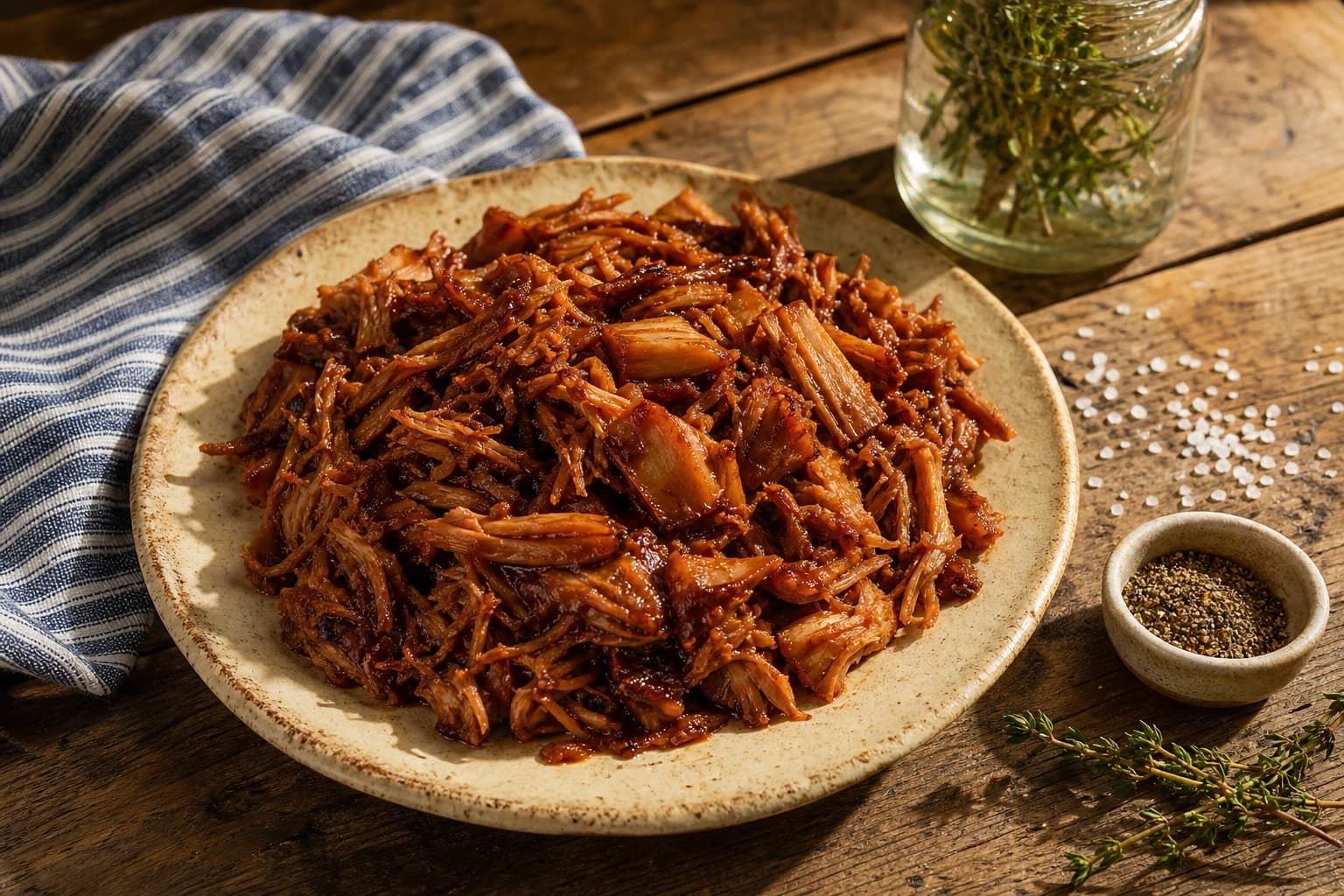 Effiloché de jackfruit vegan, sauce barbecue fondante