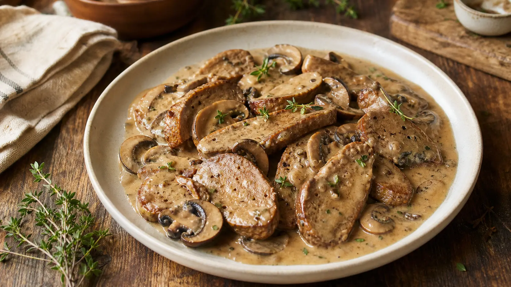 Émincé de seitan : sauce champignons ultra crémeuse
