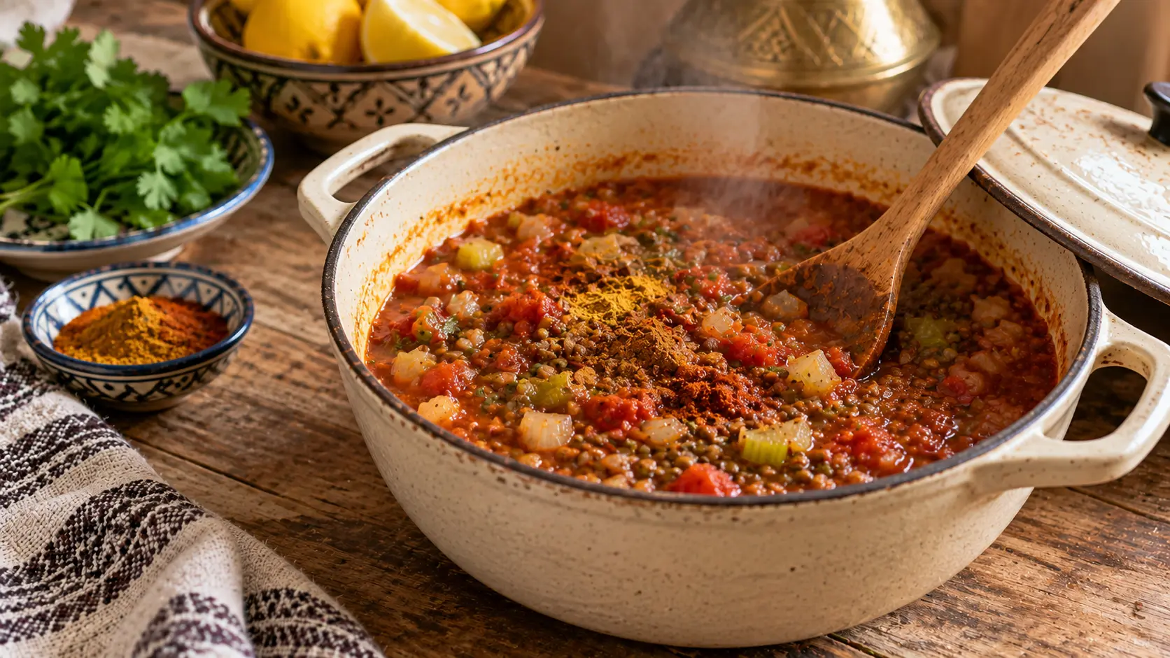 Base de harira vegan aux tomates, lentilles et épices