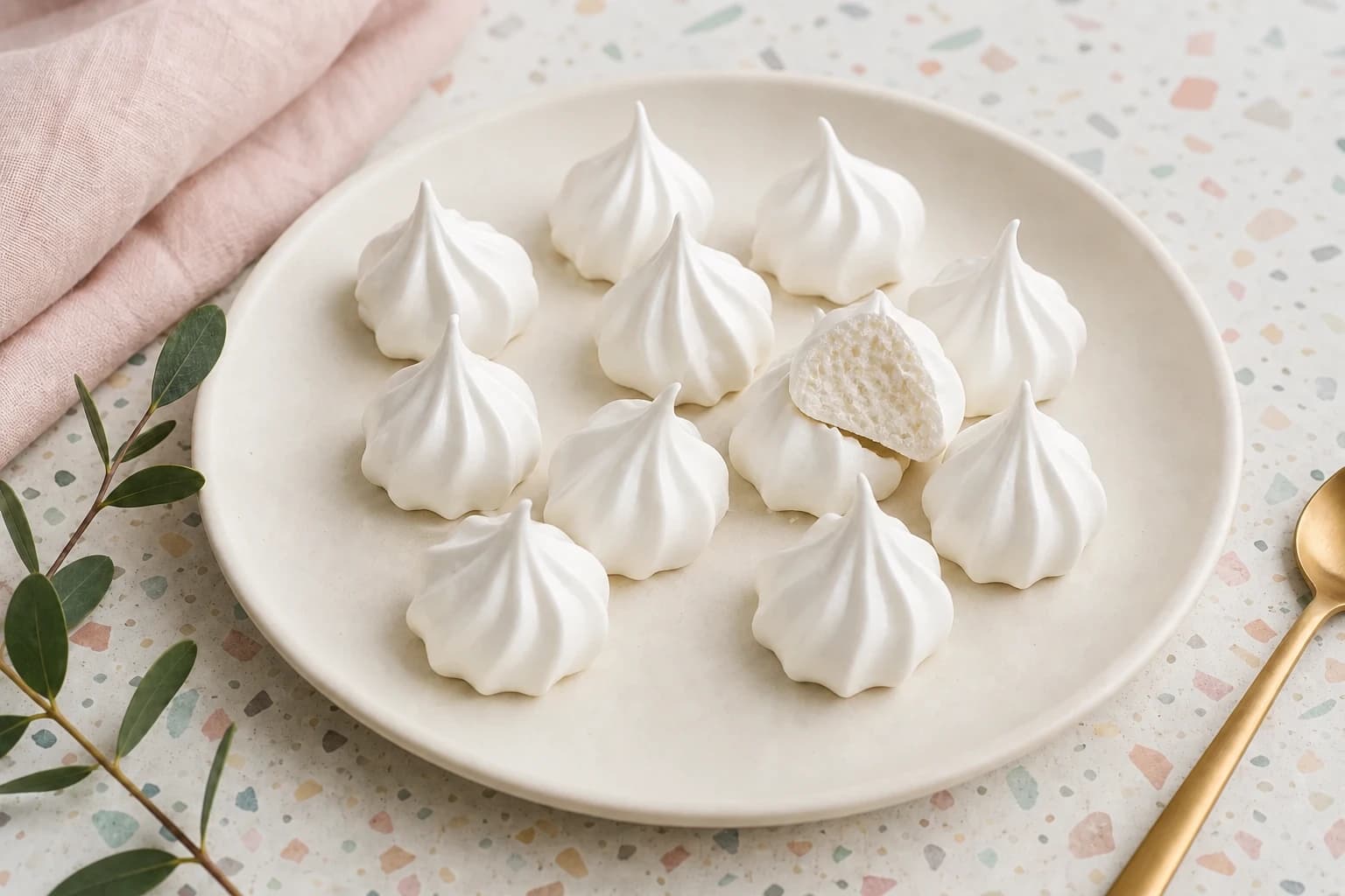 Meringues vegan croquantes refroidissant sur la plaque après cuisson