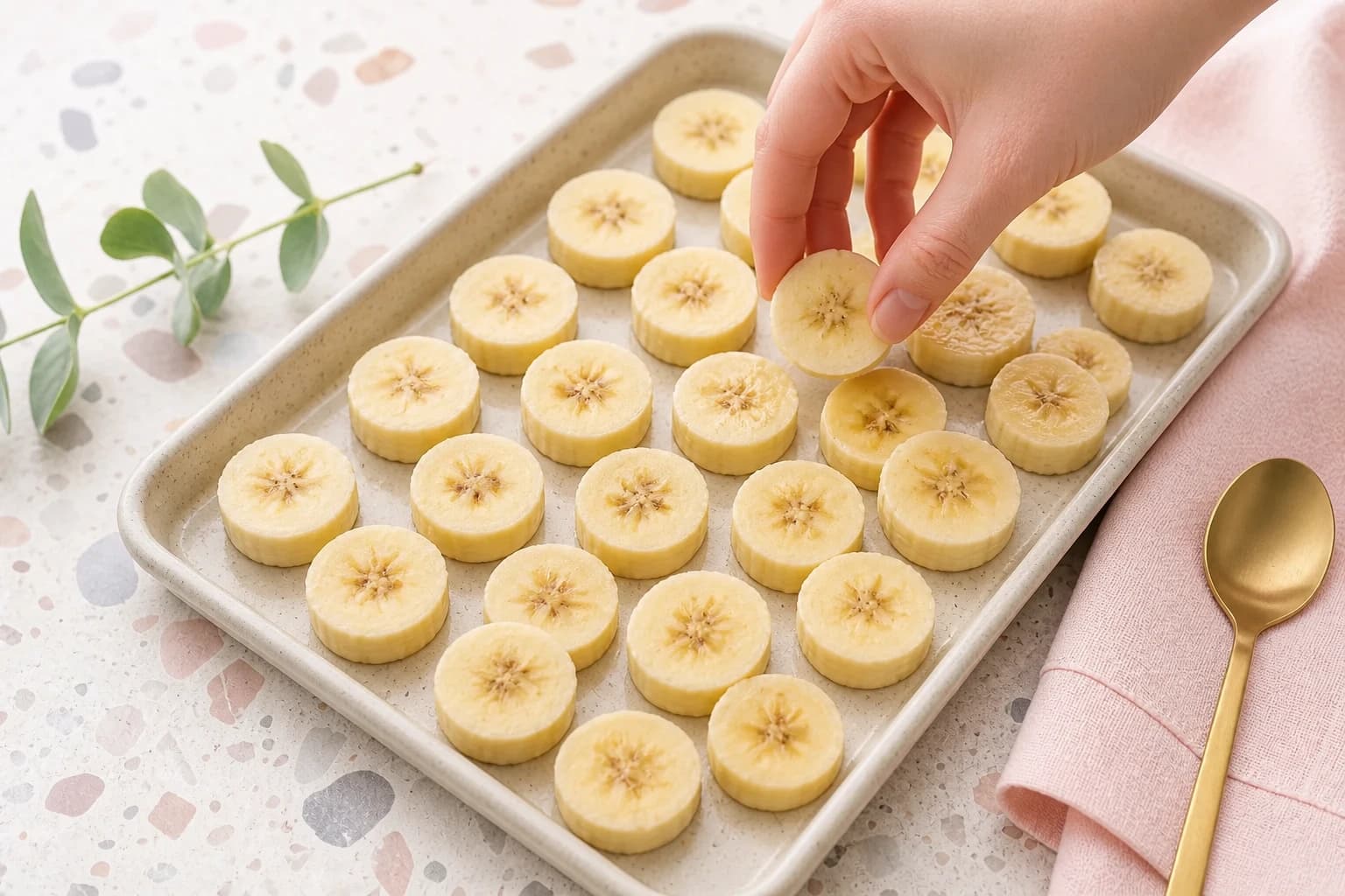 Bananes mûres coupées en rondelles prêtes à être congelées