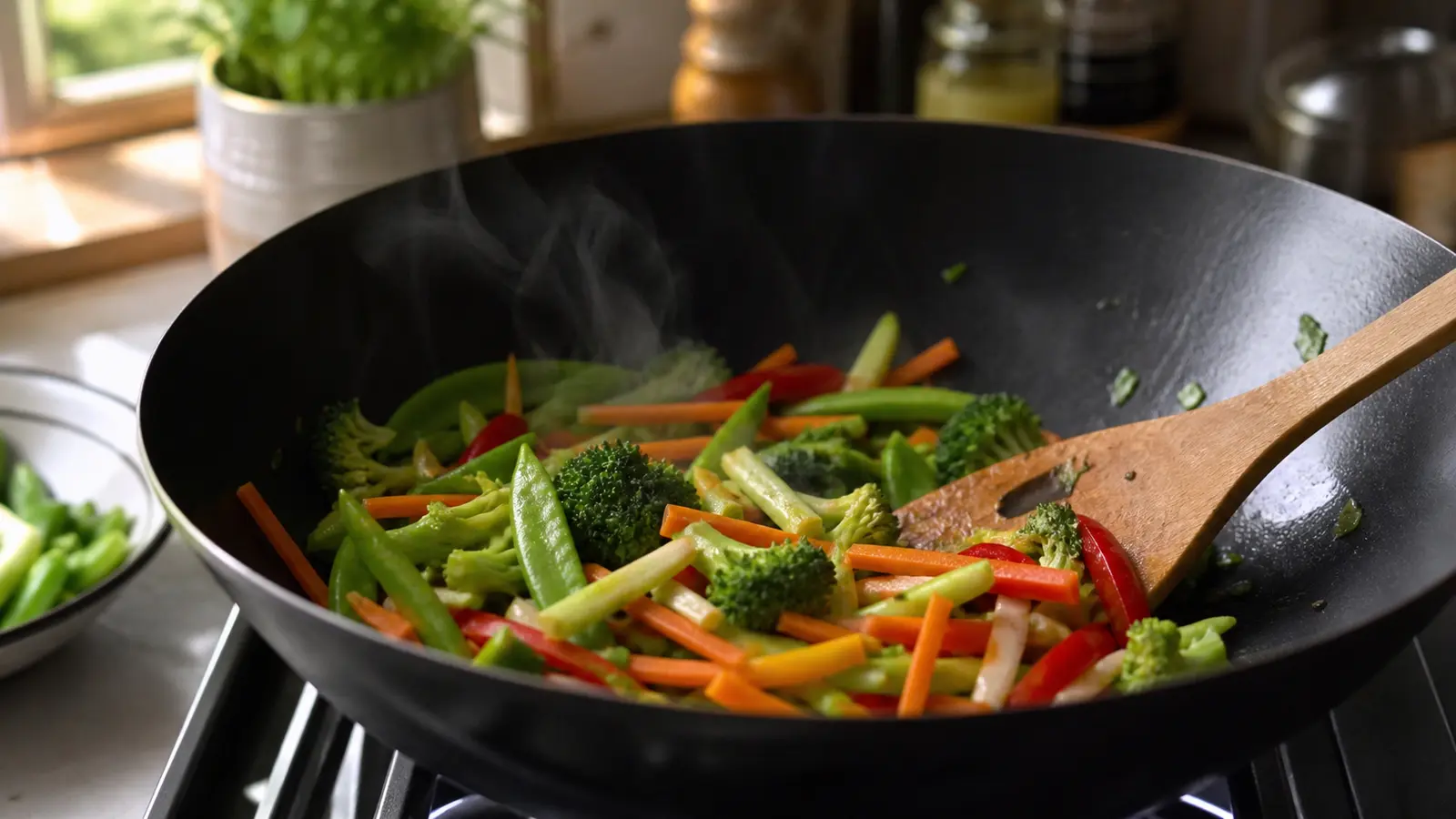 Cuire les nouilles juste en dessous du point pour la recette nouilles sautees vegan legumes sauce soja