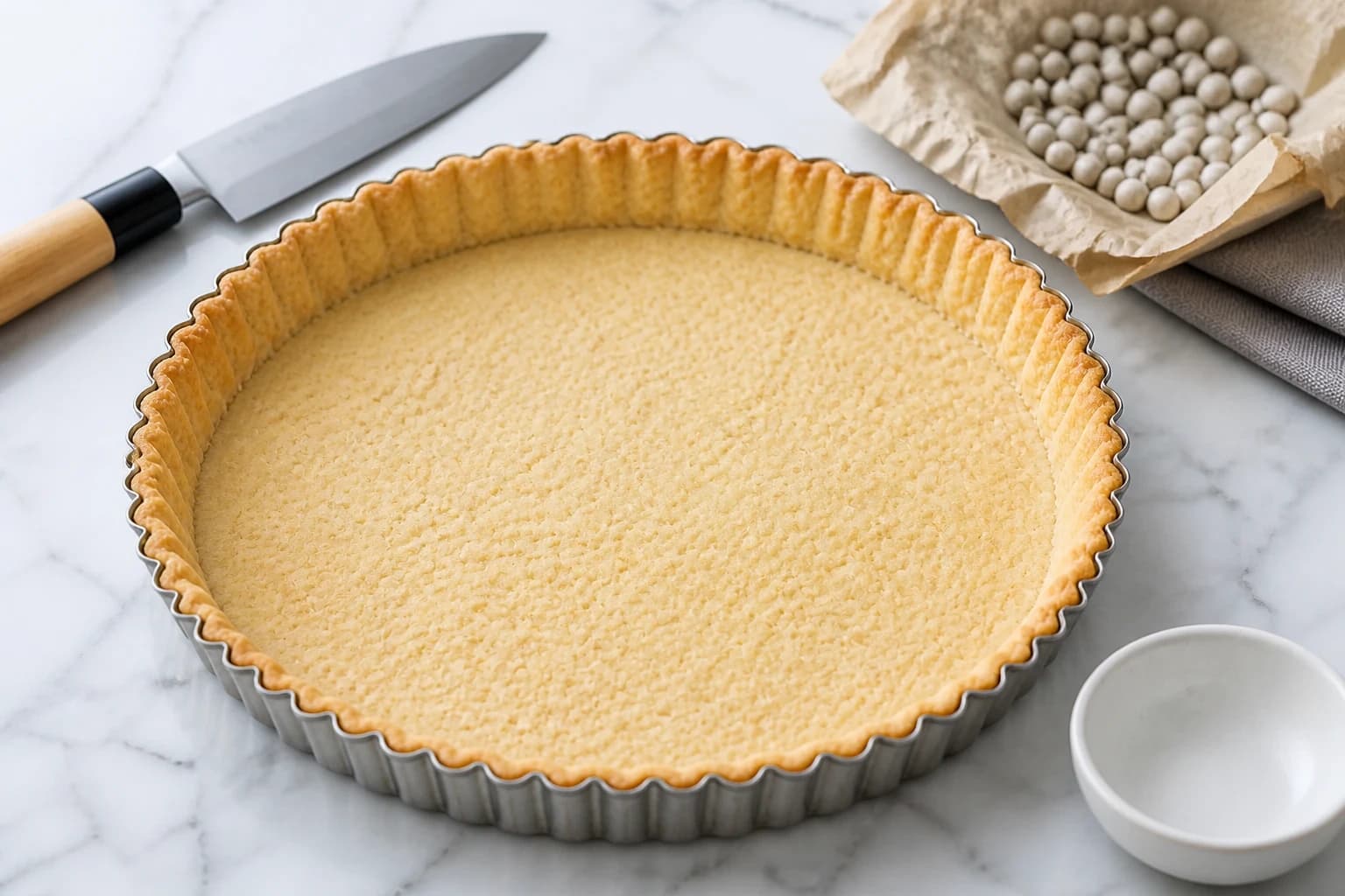 Fond de tarte vegan cuit à blanc, doré sur les bords