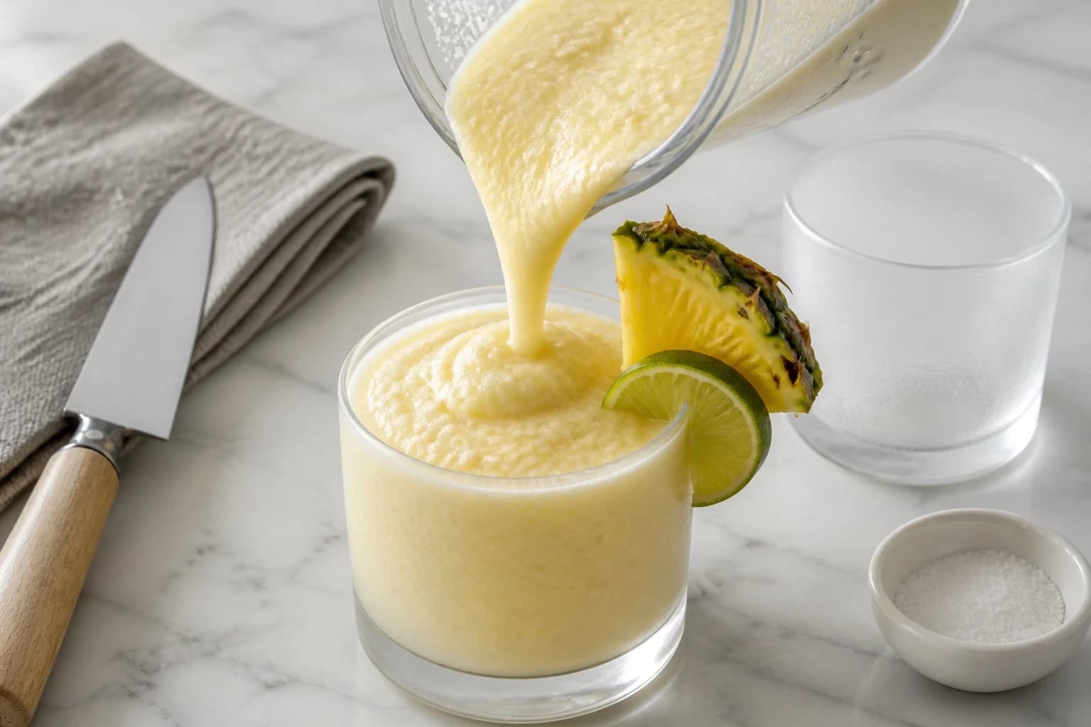 Piña colada glacée épaisse versée dans des verres froids