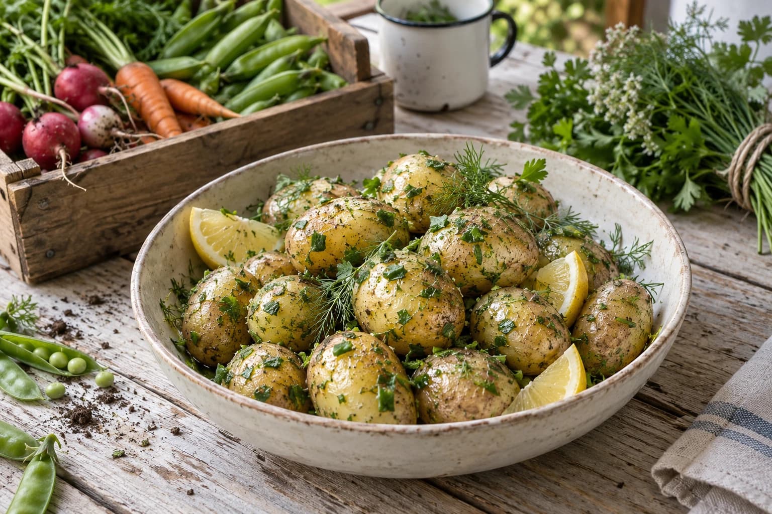 Pommes de terre vapeur : sauce vegan aux herbes
