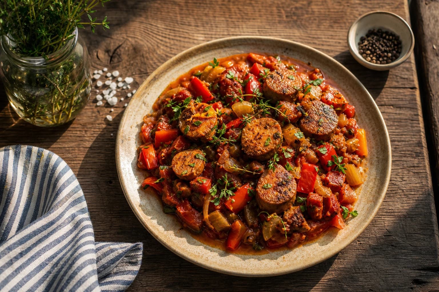 Rougail saucisse vegan : mijoté créole généreux