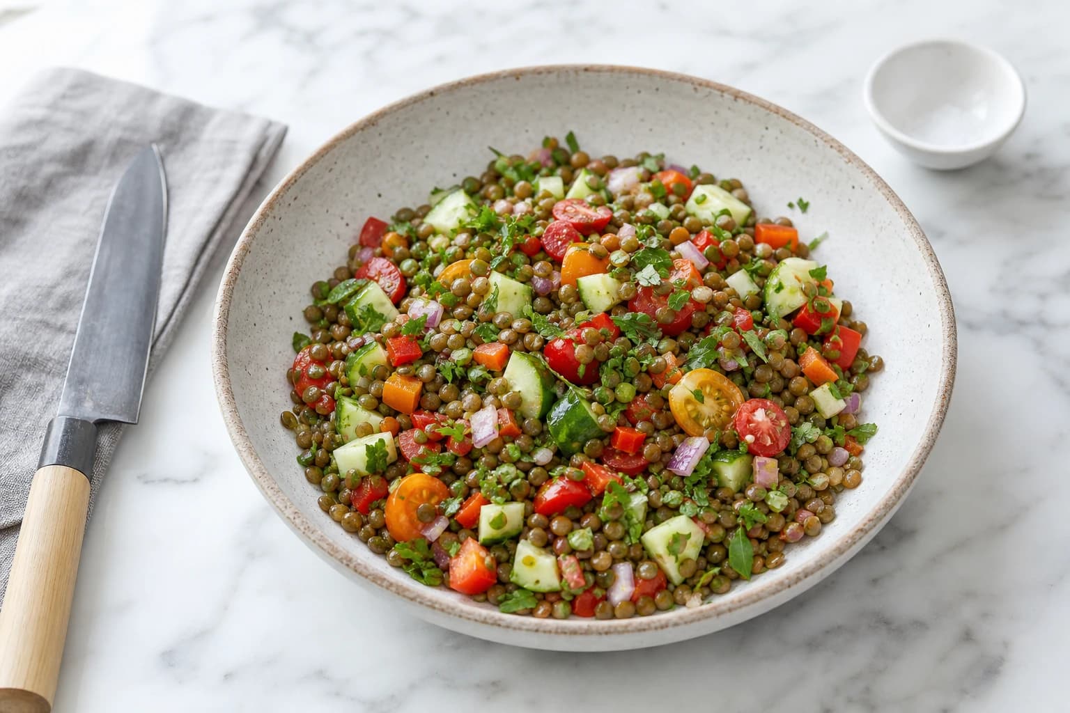 Salade de lentilles vegan, croquante et gorgée de soleil