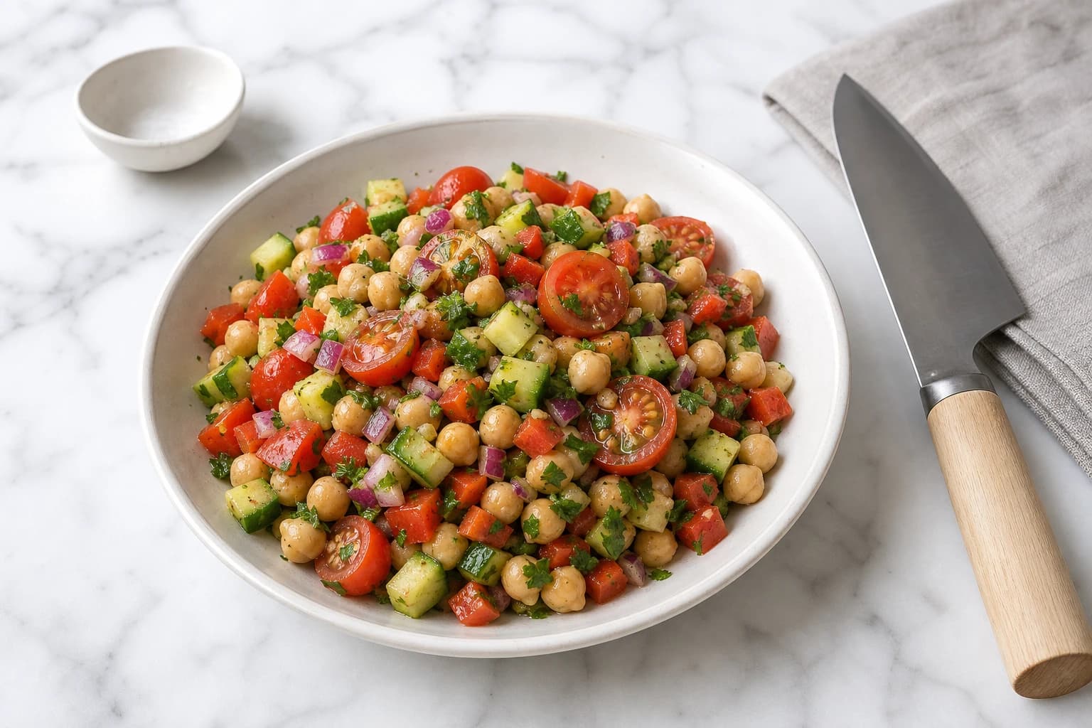 Salade de pois chiches croquante, prête en 20 minutes