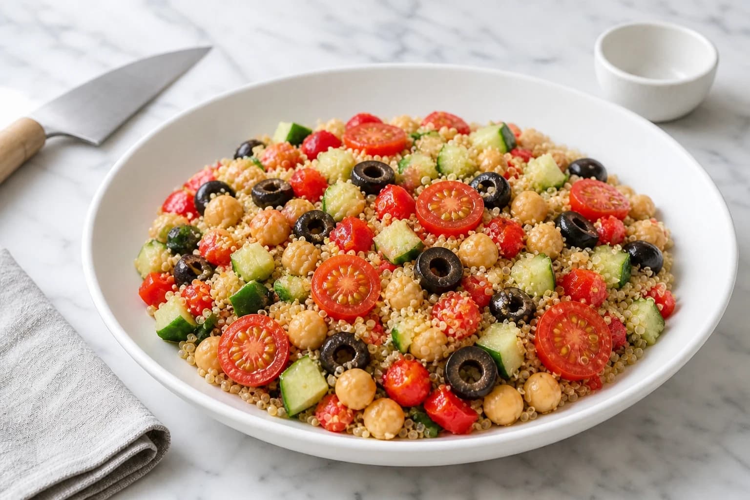 Légumes d'été coupés en dés et pois chiches dans un grand bol