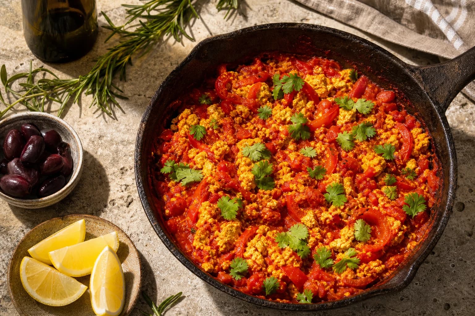Shakshuka vegan au tofu brouillé : le brunch fondant