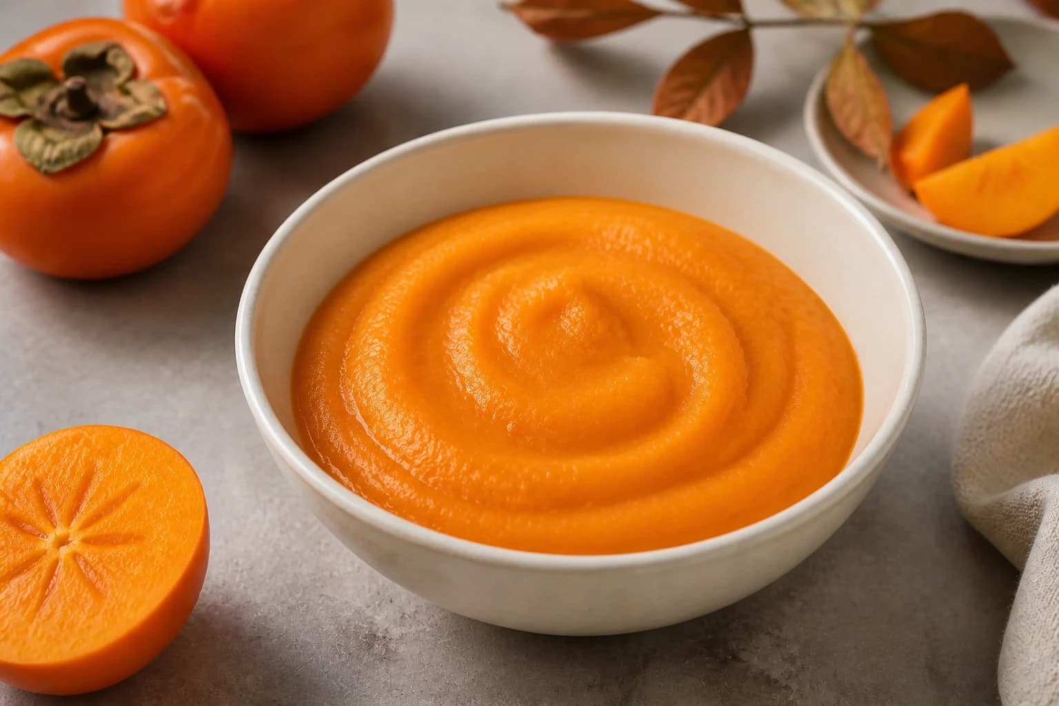 Kaki congelé mixé avec le citron, le sucre et la vanille