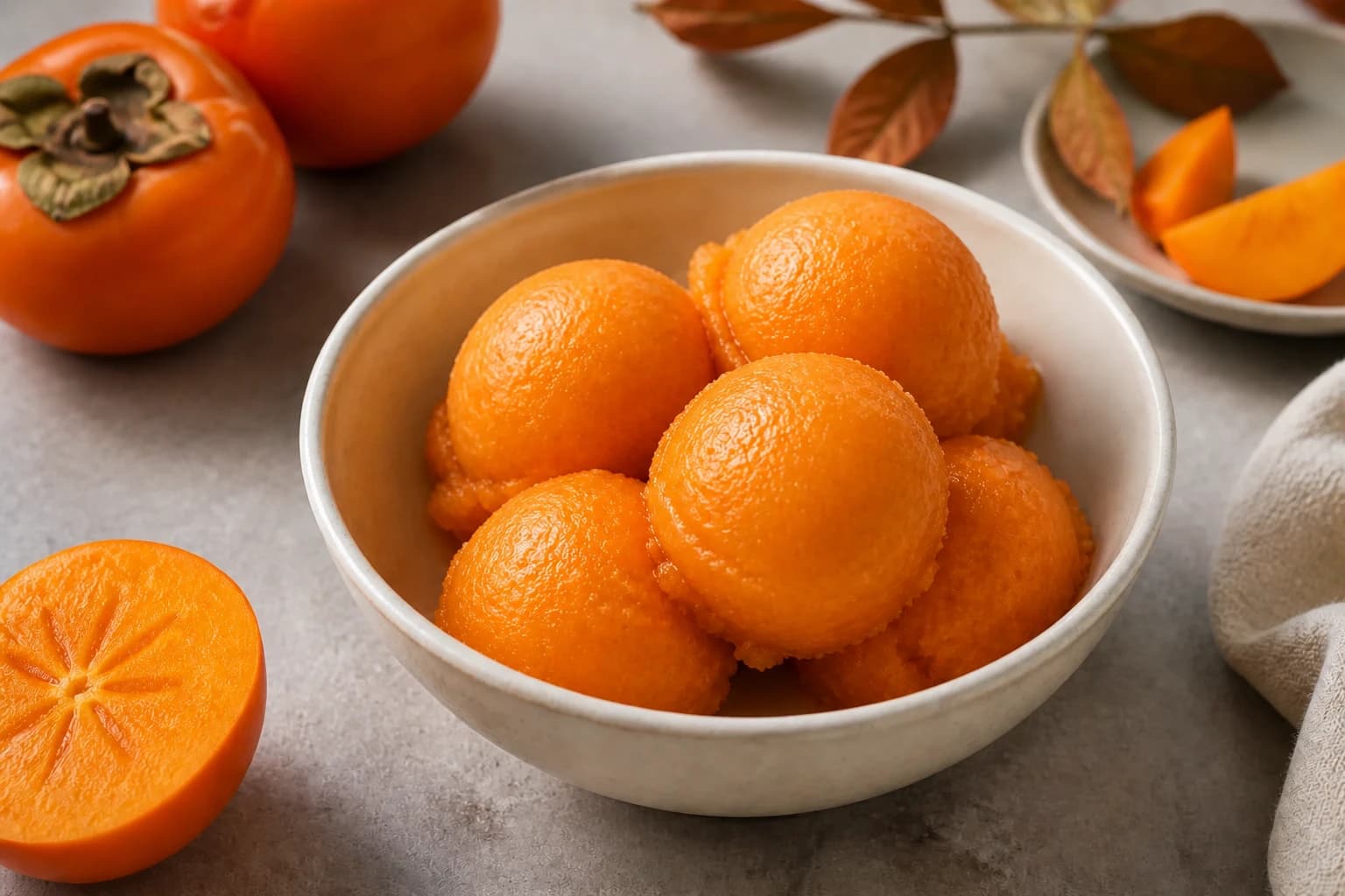 Sorbet au kaki brassé à la fourchette pendant la congélation