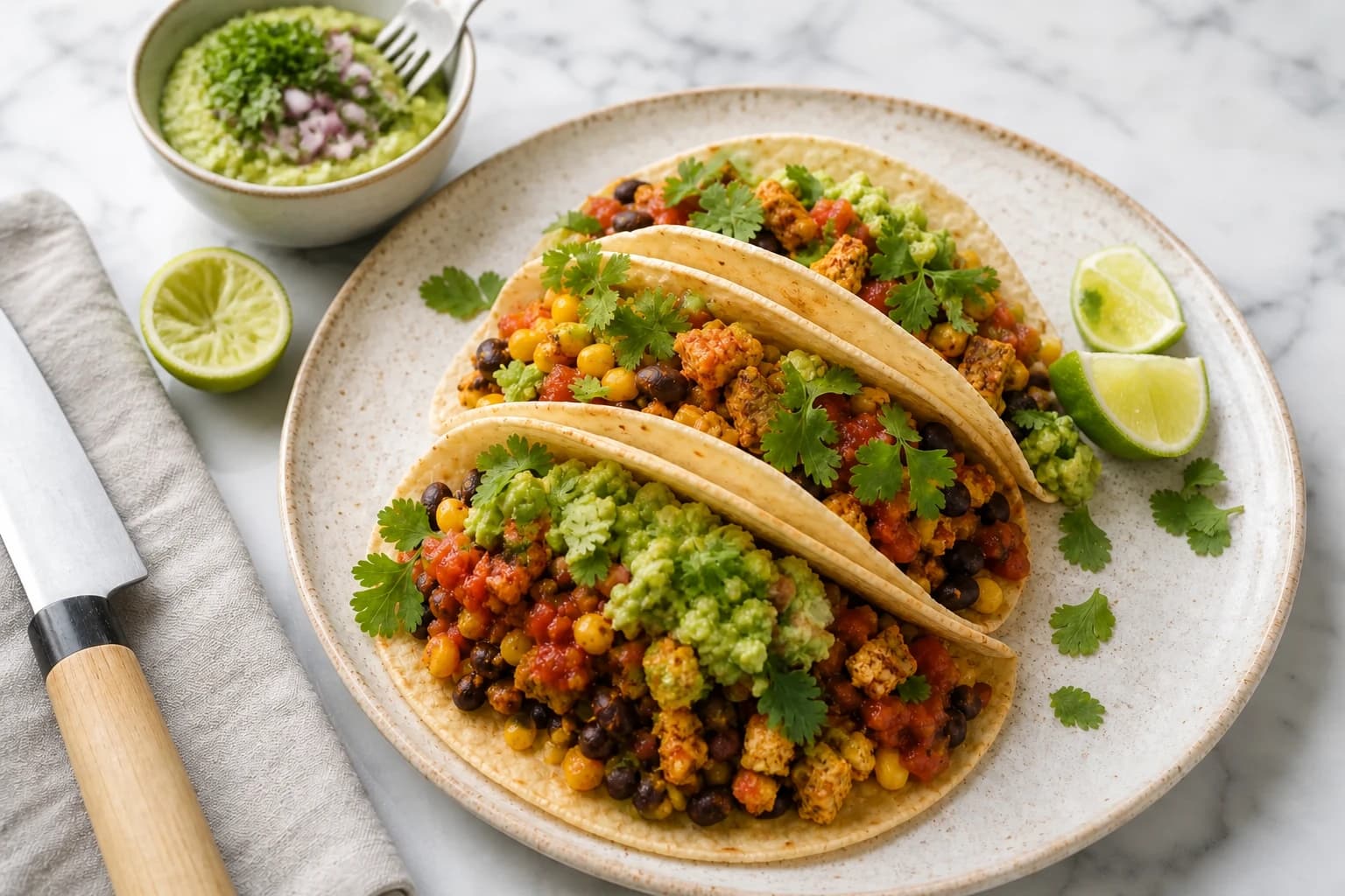 Guacamole crémeux écrasé à la fourchette avec coriandre et citron vert
