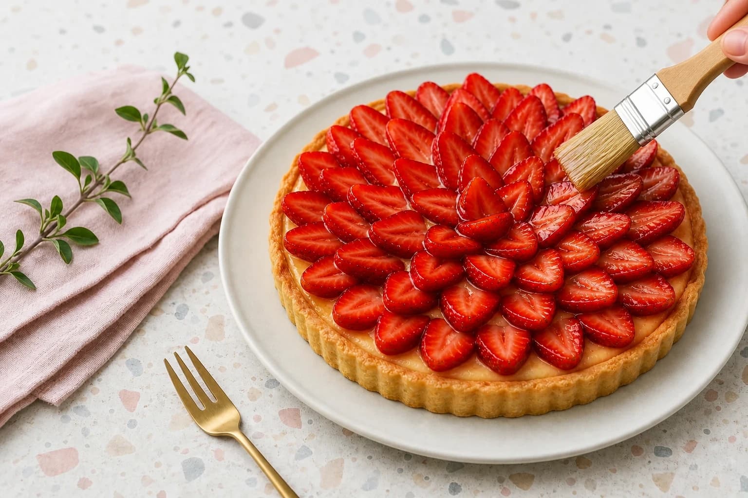 Tarte aux fraises vegan montée en rosace et nappée brillante