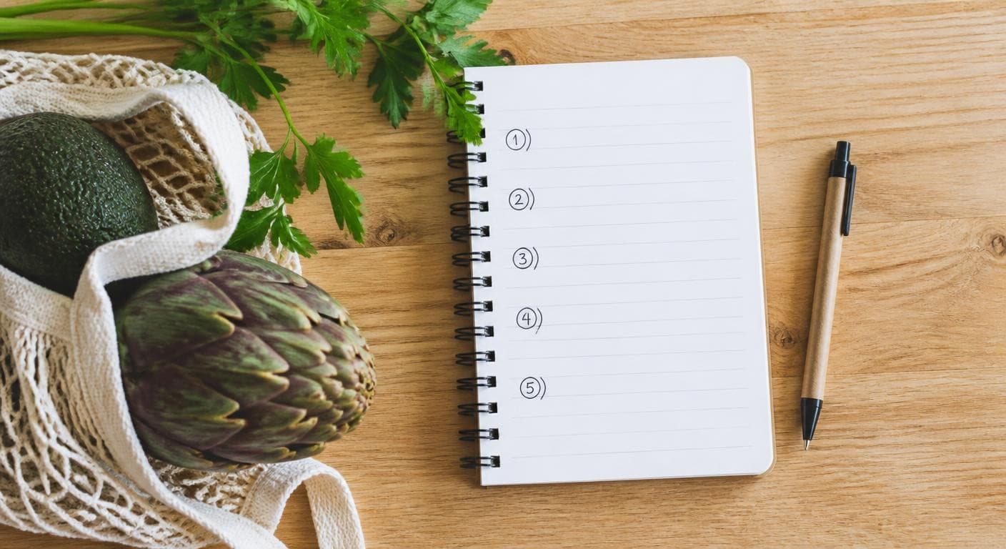 Bloc-notes avec une checklist pour lire une étiquette végétale