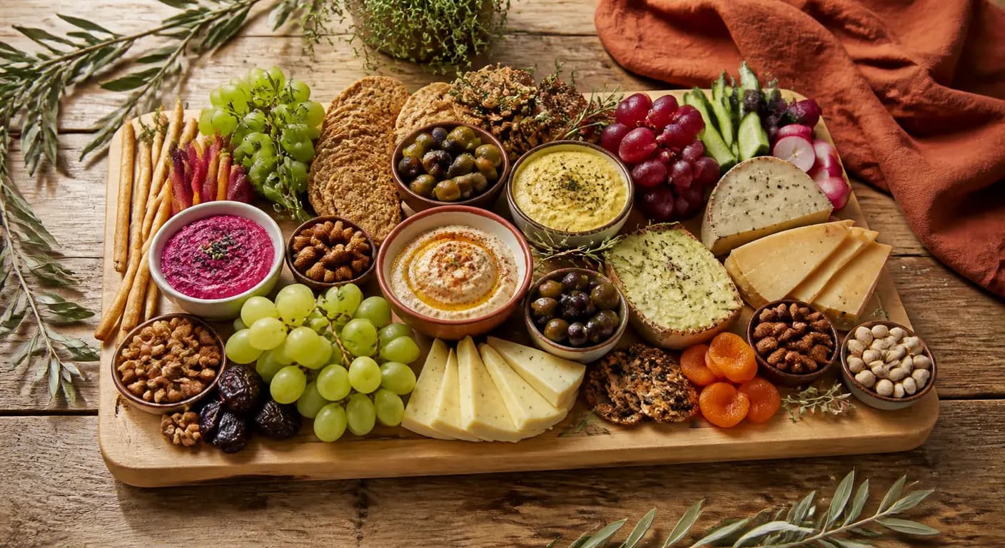Grande planche apéro végétale abondante et variée