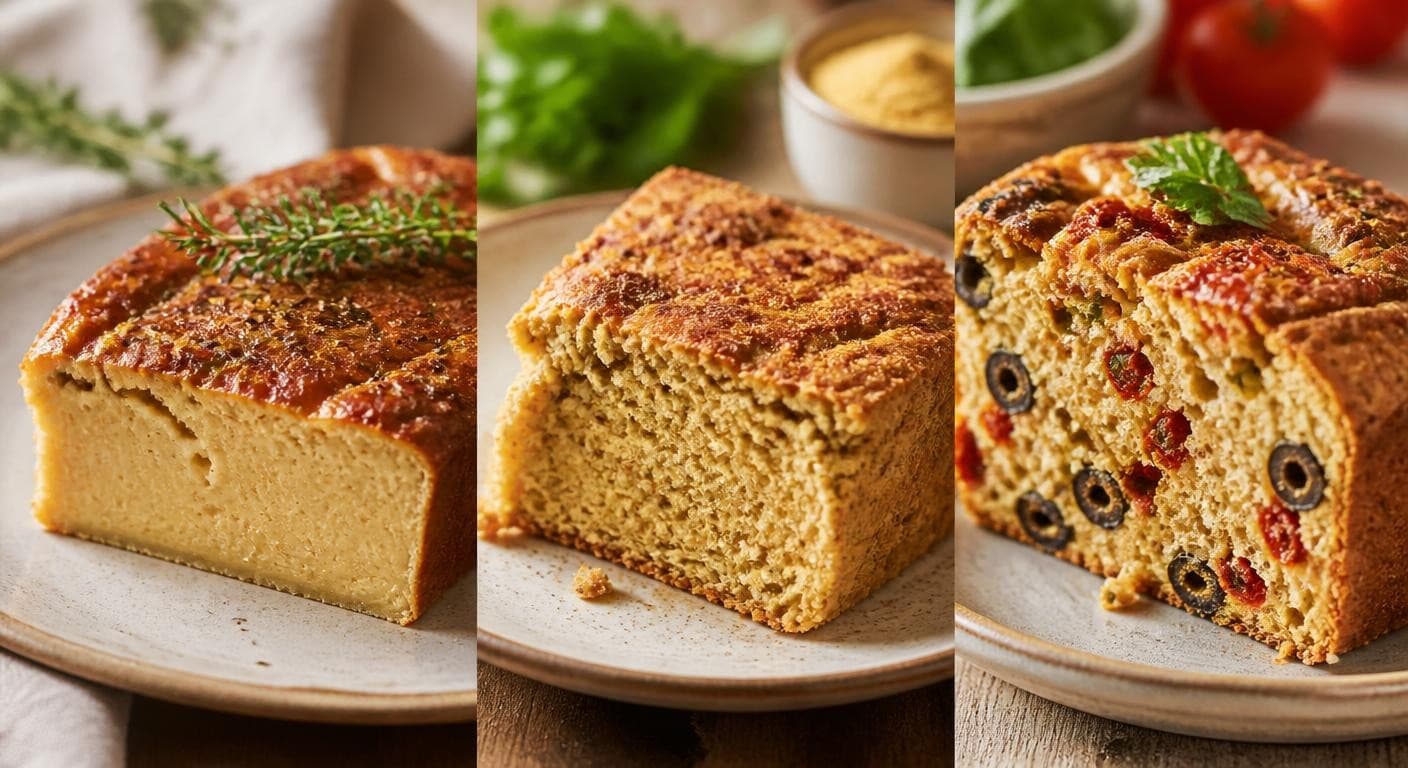 Comparaison de trois textures de cake salé vegan