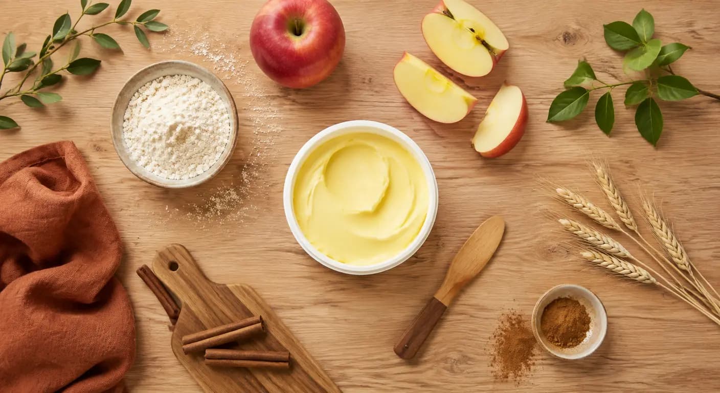 Pot de margarine végétale entouré d'ingrédients de pâtisserie