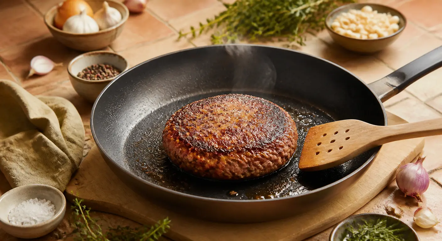 Cuisson d'un burger végétal à la poêle