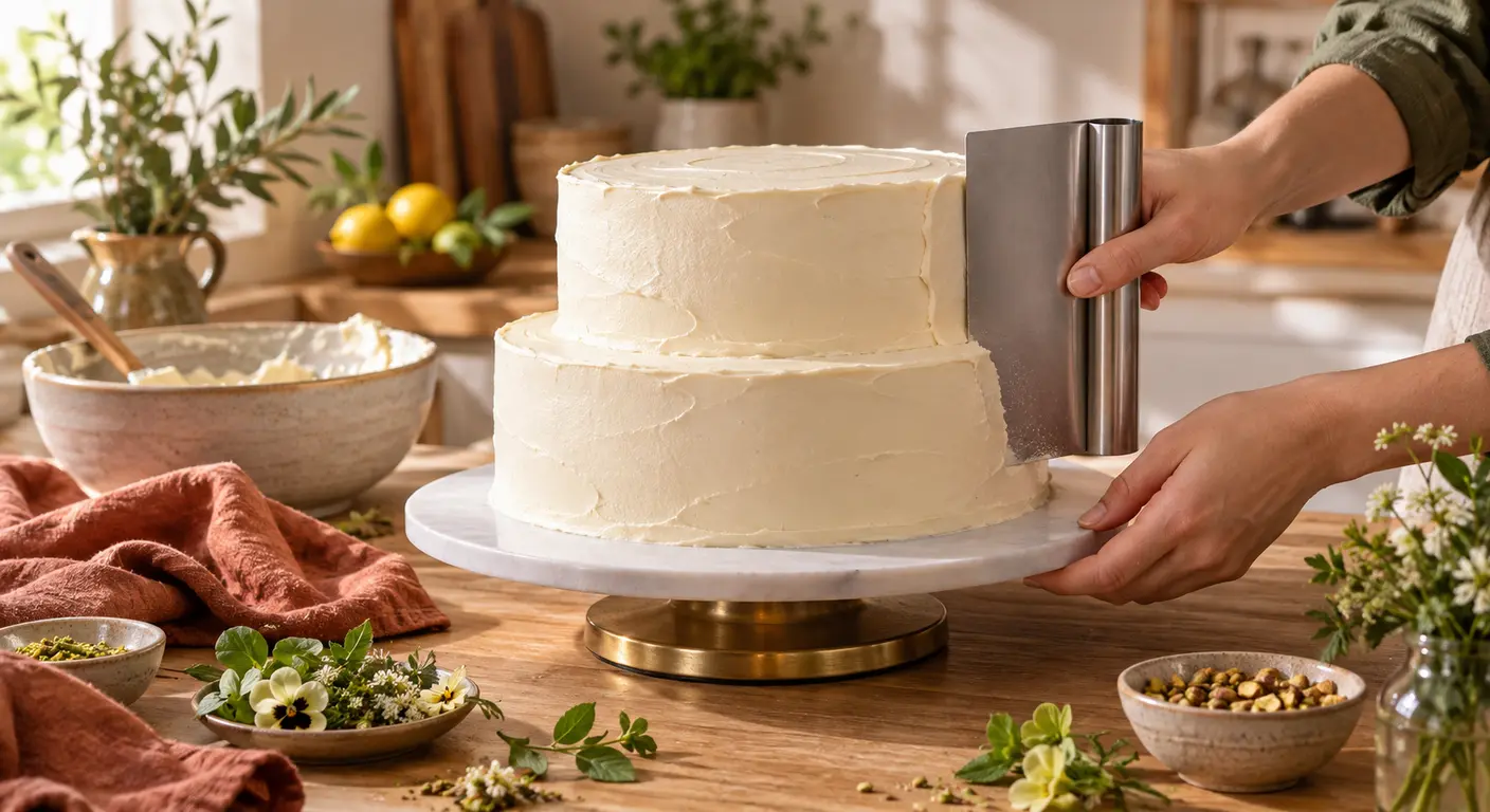 Lissage d'un gâteau à deux étages à la spatule