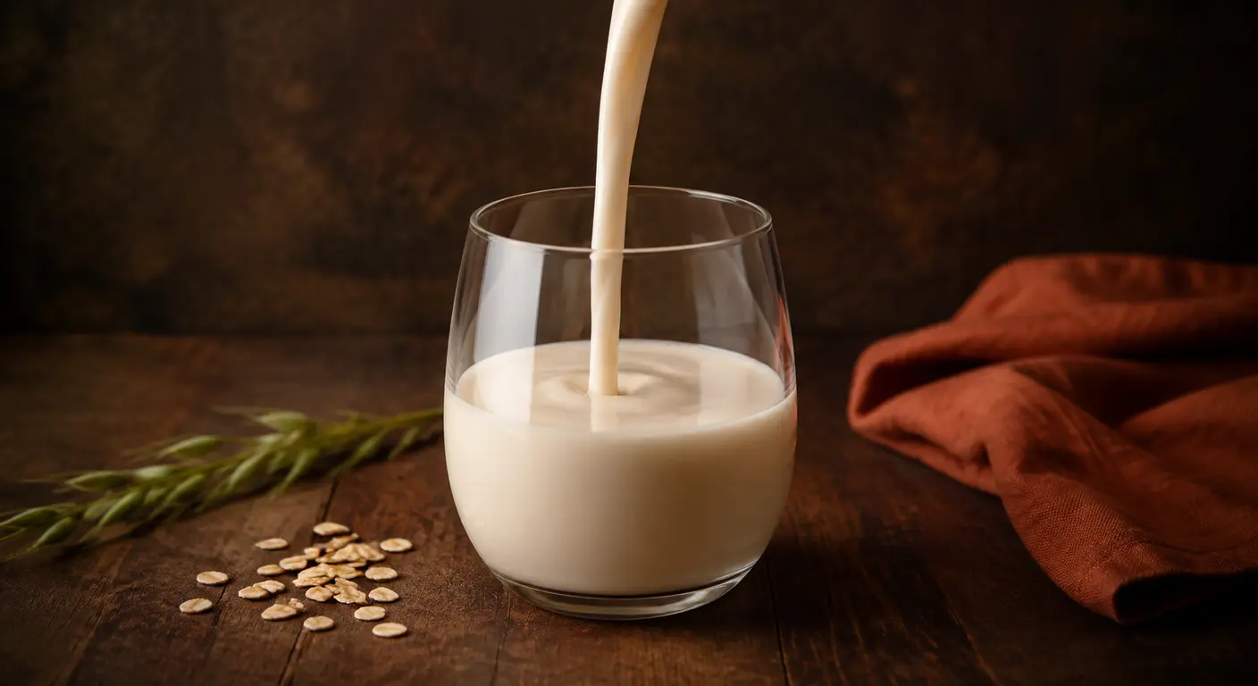 Filet de lait d'avoine crémeux versé dans un verre