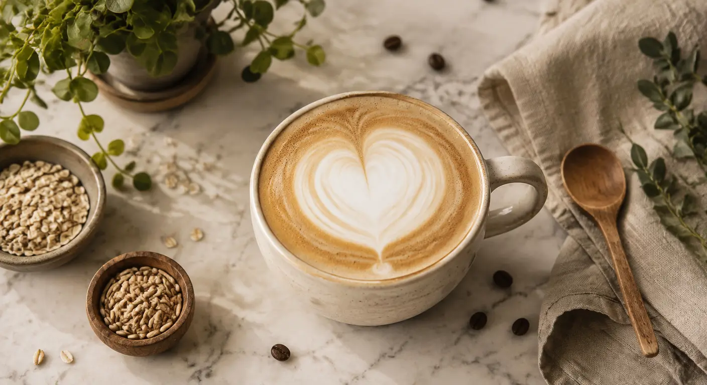 Cappuccino au lait d'avoine avec une mousse onctueuse