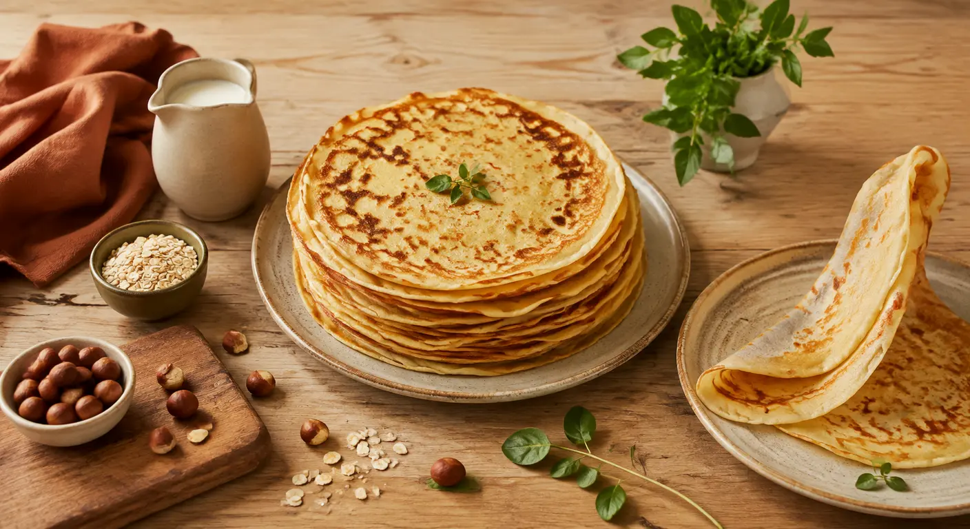 Pile de crêpes vegan préparées au lait végétal
