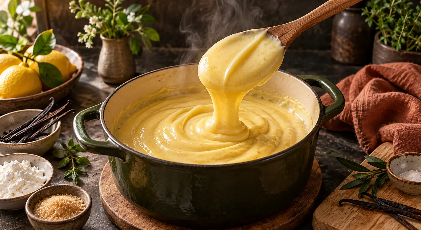 Cuillère nappée de crème pâtissière végétale