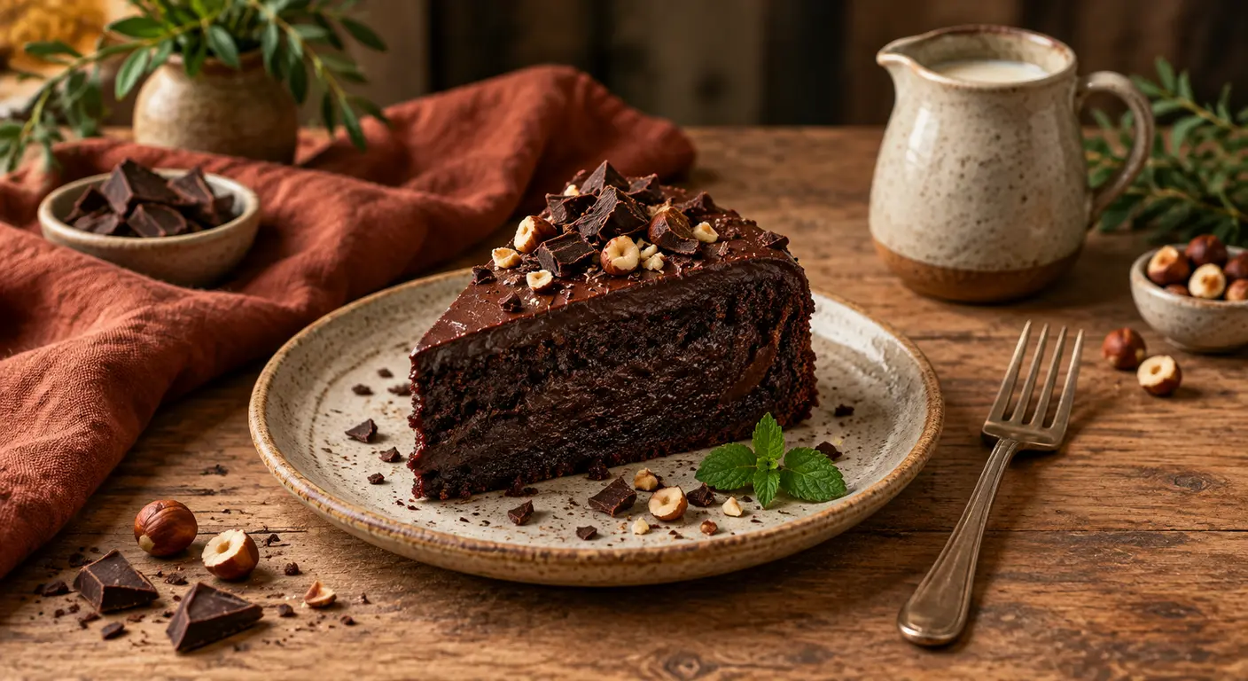Part de gâteau au chocolat végétal à la mie fondante