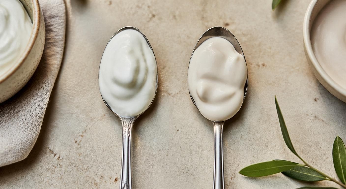 Comparaison visuelle entre crème laitière et crème végétale